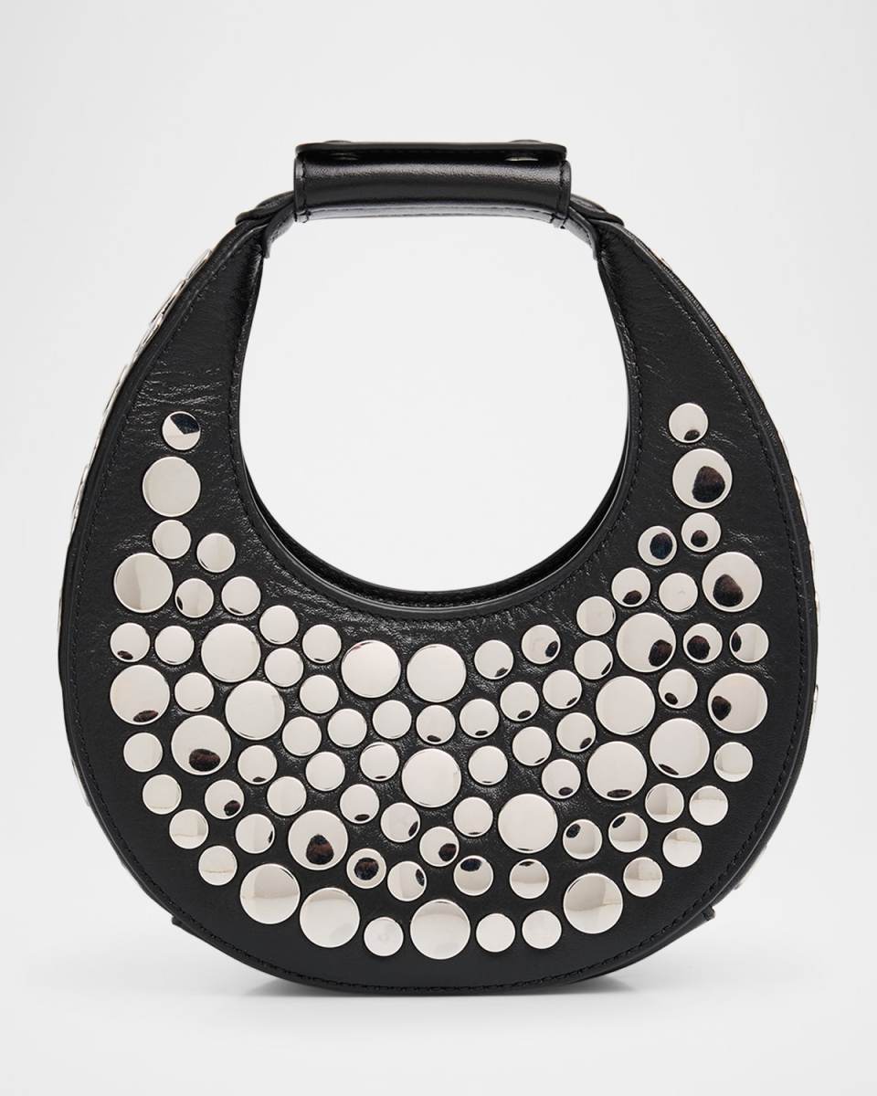 Oval Mirror Studed Leather Top-Handle Bag